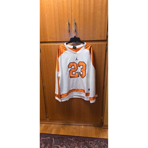 Jordan Hockey Jersey Mens Large Orange White 23 Long Sleeve BV0106-103 - Picture 3 of 3
